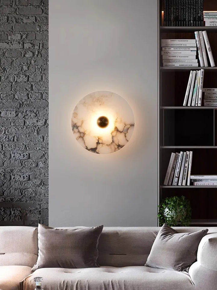 Home Decoration Bedside Round Marble Wall Lamp Living Room Background Light Fixture Wall Sconce