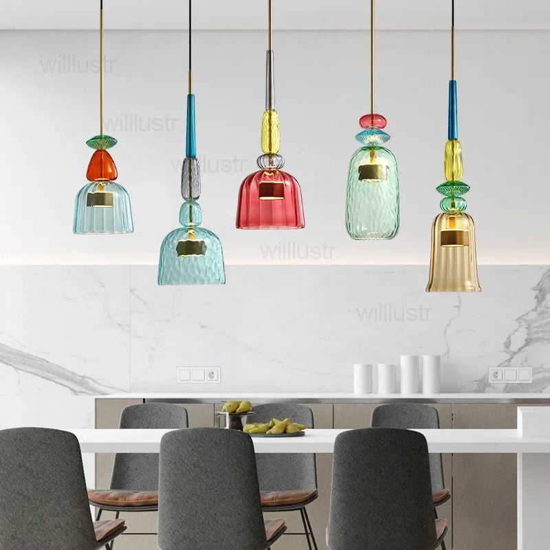 Candy Glass Pendant Lamp Macaron Color Suspension Light Hotel Restaurant Mall Bar Cafe Dinning Room Hanging Ceiling Chandelier