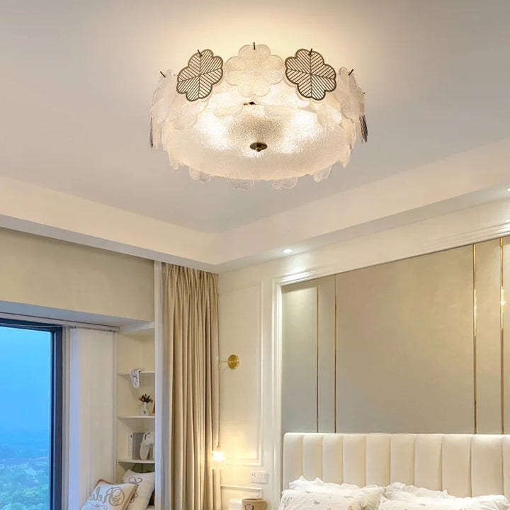 Modern French Four-leaf Glass Chandeliers Lighting Lamparas 2024 Lustres Salon Living Room Bedroom Creative Led Lights