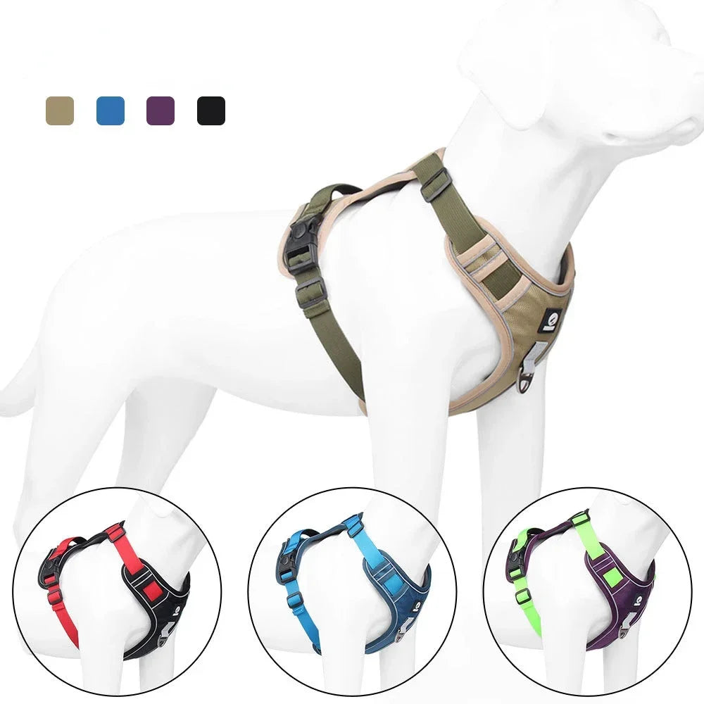 Reflective Dog Harness Large Breed Adjustable No Pull Vest with with Handle 2 Metal Rings 2 Buckles Easy to Put on Take Off