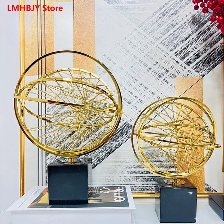 LMHBJY Light Luxury Hollow Earth Iron Art Living Room Decoration Creative Home Metal Office TV Cabinet Crafts Decoration