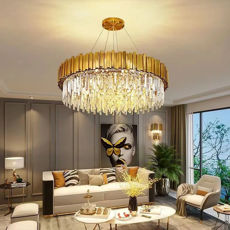 Modern Luxury K9 Crystal Luster Living Room Chandelier Oval Dining Room Gold Chandelier Room Decoration Home Lighting Led Lights