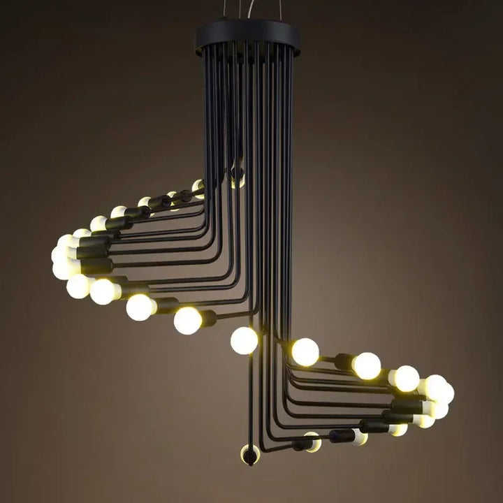 Nordic Creative LED Ceiling Chandelier Black 16/26 Head Iron Hanging Light Coffee Bar Restaurant Spiral Pendant Decorate Fixture