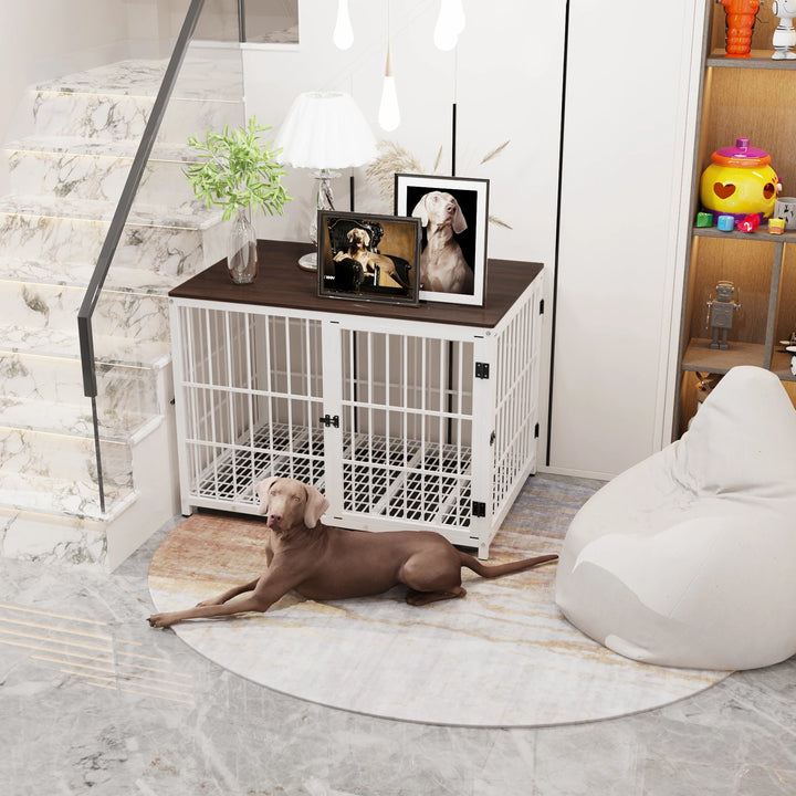 Metal Dog Kennel End Table with Three Lockable Doors and a Removable Tray