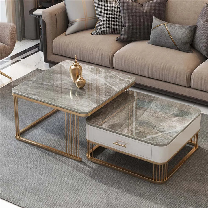 Square Low Coffee Table Storage Drawers Living Room Modern Table Household Son Mother Combination Rock Plate Furniture Simple