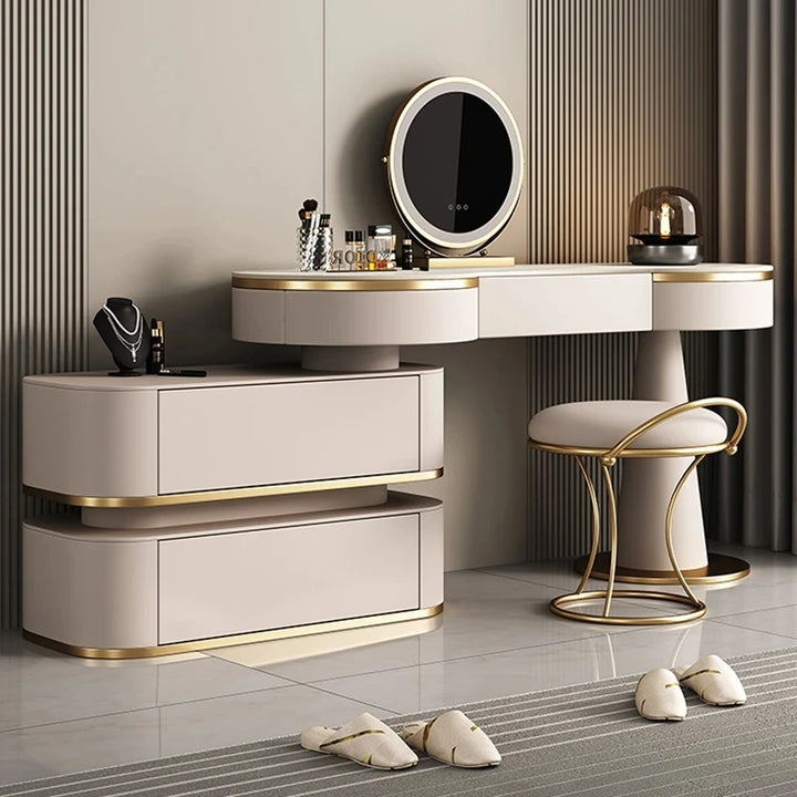 Aesthetic Storage Dresser Luxury Desing Led Light Mirror Kawaii Dressing Table Chair Aesthetic Comoda Pra Quarto Salon Furniture