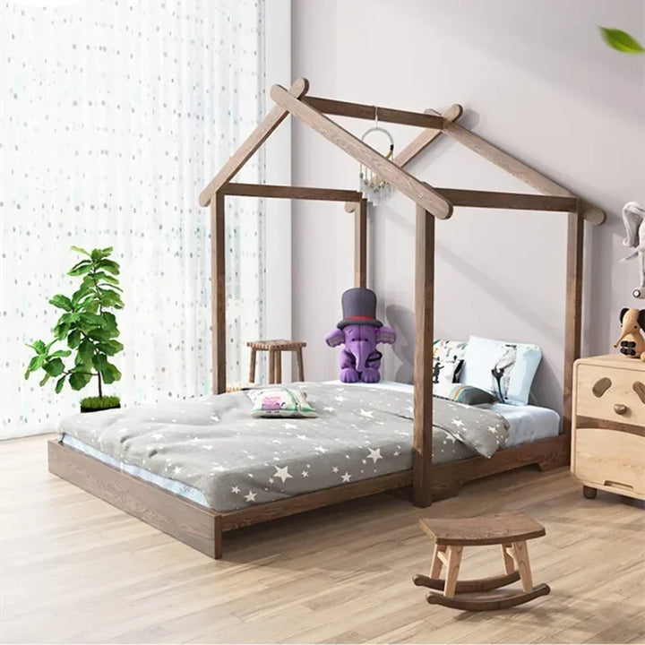 Montessori Modern Children's Wood Furniture Single Bed for Boys and Girls Queen Size  Mobile Baby Crib Free Shipping