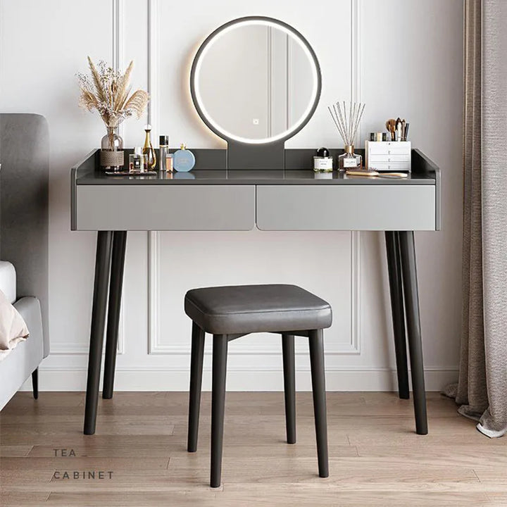 Modern Mirrors Lacquer Dressing Table Drawer Makeup Lighting Luxury Vanity Dressing Table Living Room Coiffeuse Home Furniture