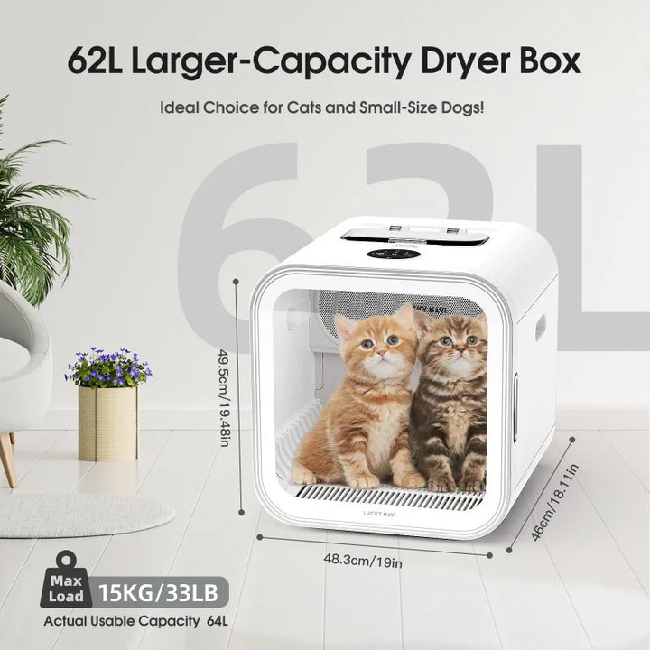 62L Pet Dryer Box Fast 15-Minute Drying 40dB Ultra Quiet Adjustable Drying Time Pet Hair Dryer Box, 360° Full Body Drying