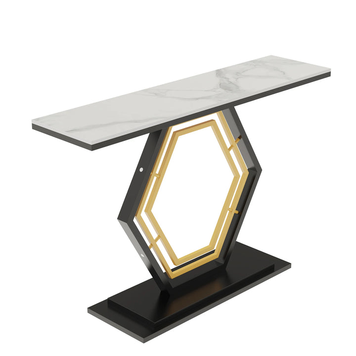 Hexagon Metal Sintered Stone marble Console Table - Narrow