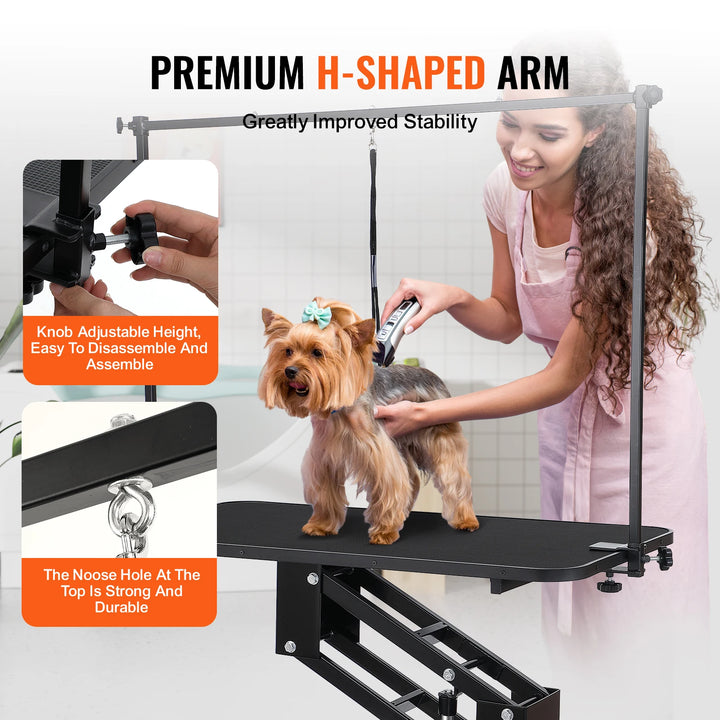 VEVOR 43" Hydraulic Pet Grooming Table 400LBS Height Adjustable Dog Grooming Station with Arm Anti Slip Tabletop for Pets Dogs