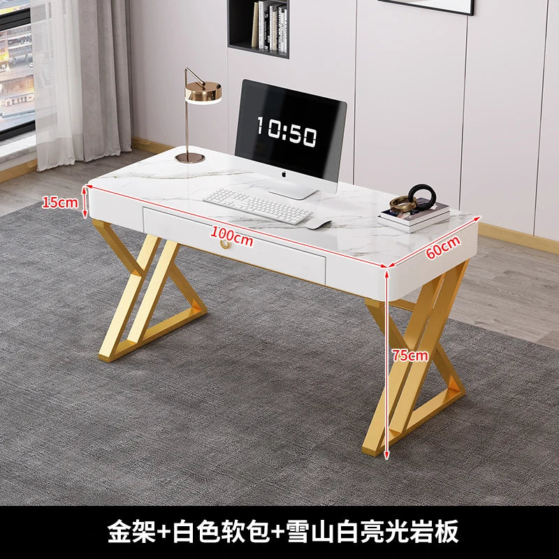 Luxury Computer Desk With Drawer Living Room Slate Computer Table Office Desk Iron Bedroom Computer Desks 100cm Home Furniture