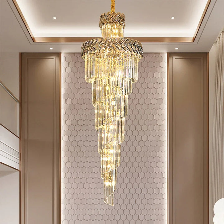 Smoky Gray Crystal Ceiling Chandelier Indoor Lighting Hall Living Room Long Suspension Lamparas Gold Staircase Led Pendant Lamp