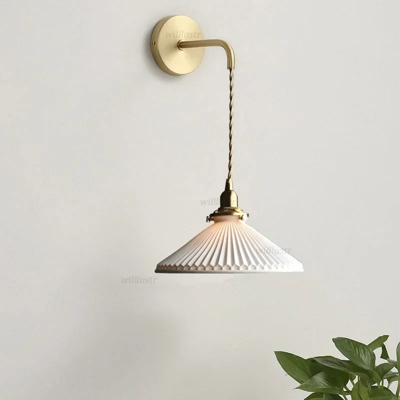 Ceramic Pendant Lamp Retro Brass Suspension Light Hotel Restaurant Bedside Porch Bar Porcelain Hanging Ceiling Chandelier