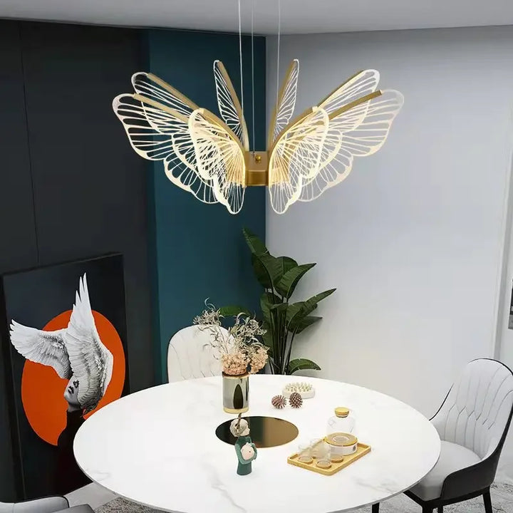 Nordic Simple Modern Butterfly Living Room LED Pendant Lamp Bedroom  Creative Golden Transparent Acrylic Wing Chandelier Light