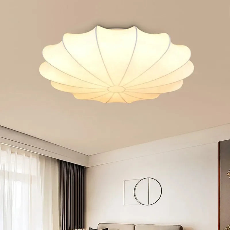 Nordic Silk Pendant LED Lamp Wabi Sabi Cream Style Pendant Light  for Dining Room Living Room Beautiful Flower Hang Lamp