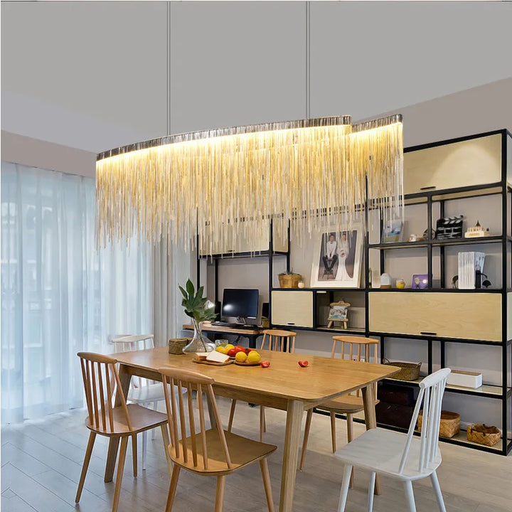 Minimalist Modern LED Tassel Chain Chandeliers Remote Control Luxury Hanging Pendant Lights Living Room Restaurant Lustre Lamp