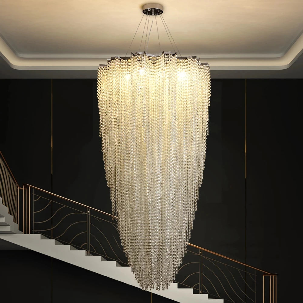 Large Luxury Crystal Chandeliers Gold Chrome Staircase Hanging Pendant Lighting Living Room Hotel Hall Labby Suspension Lustre