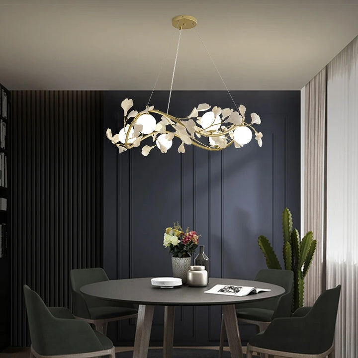 Nordic LED Pendant Chandeliers Lights Creative Ginkgo Ball Glass Hanging Lighting Fixtures Living Room Kitchen Hotel Loft Lustre