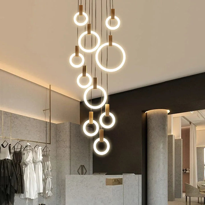 LED Modern Chandelier Stairs Ceiling Lights for Living Room Wooden Lighting Fixtures Hanging Lights Dining Pendant Lamps