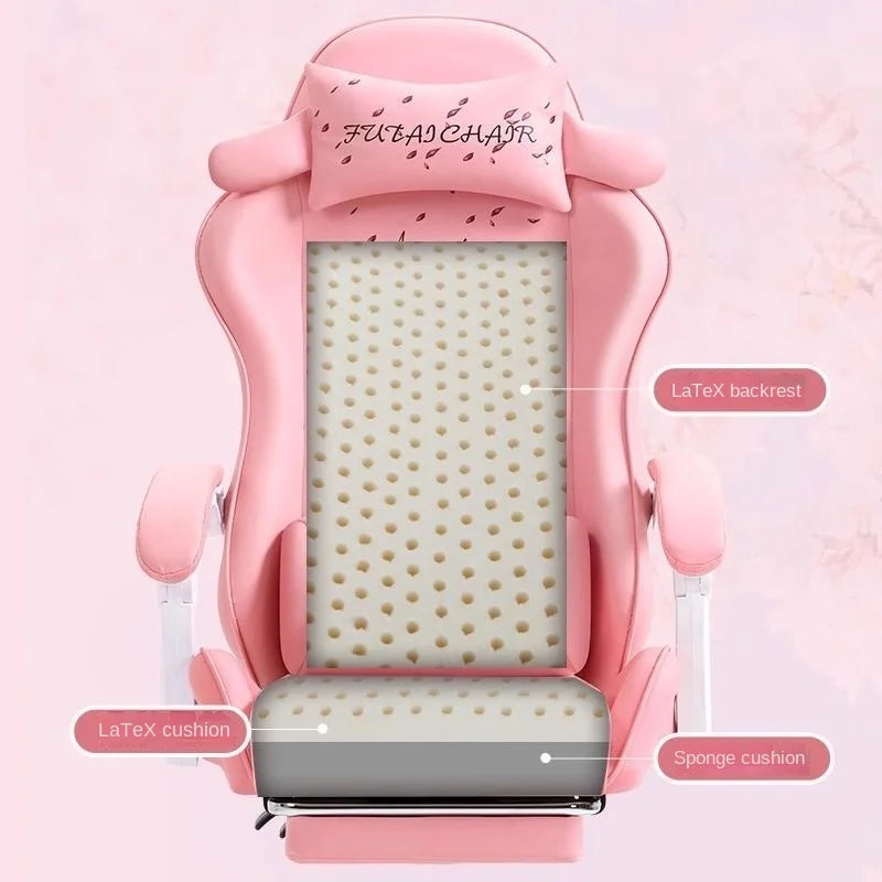 New Antique Style Gaming Chair Cute Pink Girl Computer Chair Bedroom Home Office Leisure Lifting and Rotating Reclining Seat