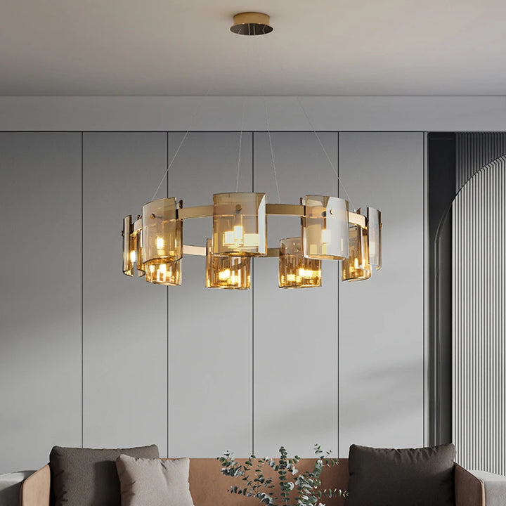 Postmodern LED Amber Smoky Glass Chandeliers Lighting Luxury Ceiling Hanging Pendant Lamps Dining Living Bedroom Light Fixtures