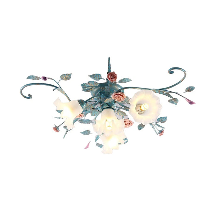 American LED Ceiling Lights Living Room Handmade Iron Rose Flower Lamp Bedroom Kitchen Lamps Korean Light Fixtures For Celling