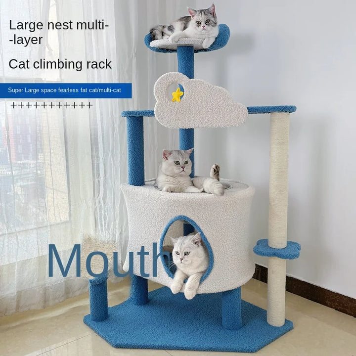 Cat Tree House Large Cat Scratcher Climb One Sisal Villa Jump Cat Tower Space Saving Pet Supplies Pet Furniture