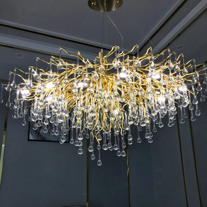 Modern Luxury Ceiling Chandelier Lighting Crystal Led Pendant Lamp Living Room Decoration Villa Water Drop Ceiling Chandeliers