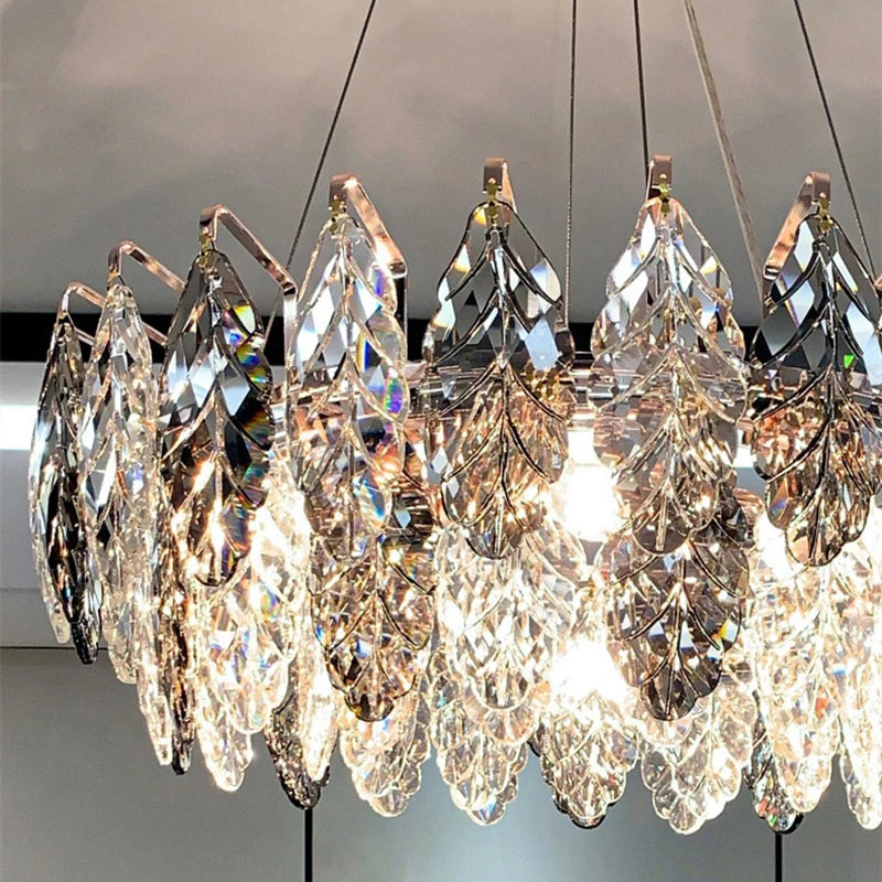 Scandinavian luxury living room crystal light dining room ceiling chandelier bedroom  ceiling light E14 feather crystal chandeli