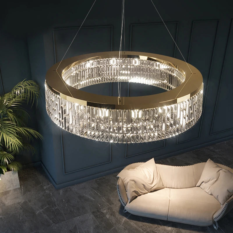 Luxury Crystal Chandelier Modern Creative Led Pendant Lamp Live Room Home Decor Hanging Light Fixtures Round Gold Kitchen Lustre