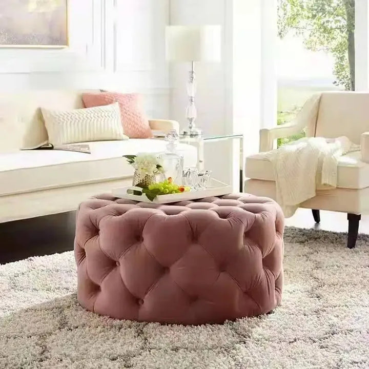 Modern Creative Small Sofa Leisure Fashionable Round Pouf Sofas Velour Soft Foot Step Change Shoe Stools Living Room Furniture