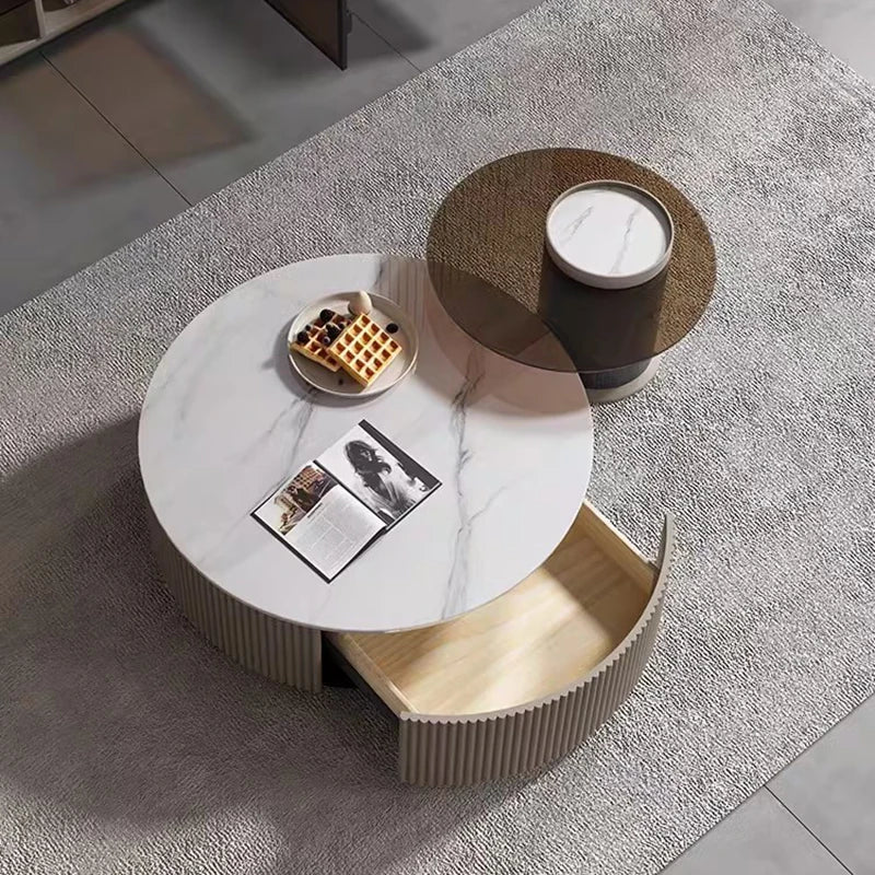 Modern Nordic Coffee Table Luxury Makeup Vanity Minimalist Wood Coffee Table Glass Round Mesa Centro Salon Bedroom Furniture