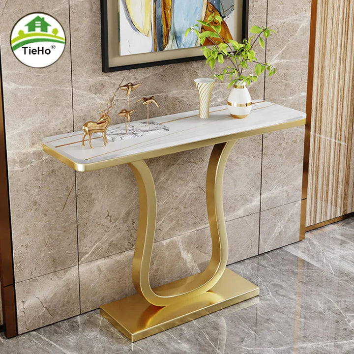 TieHo, Luxury Golden Table for Living Room, Modern Hallway Long Side Table, Iron Entrance Console Table, Entryway Narrow Table