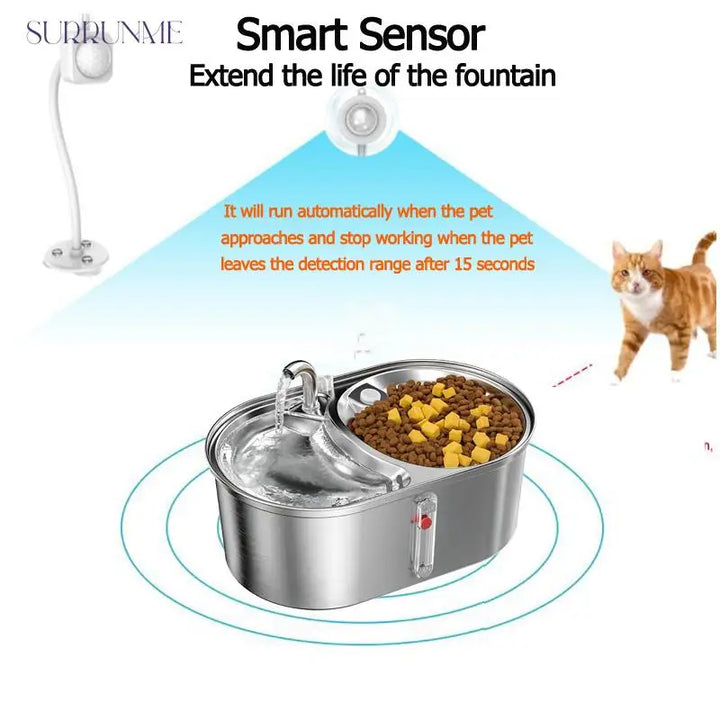 Dual-Bowl Pet 3L Water Fountain/ Food Bowl: Stainless Steel Automatic Cat Dog Water Dispenser with Convertible Food Bowl - 2-in-1 Design