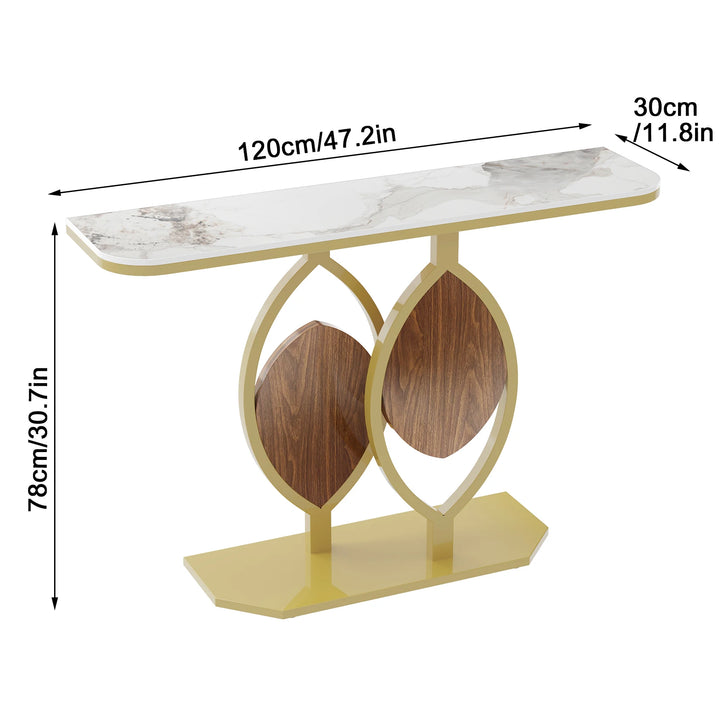 Contemporary Gold Console Table  Geometric Metal Base Hallway Furniture