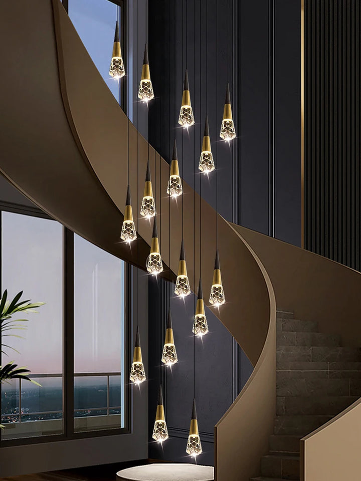 Modern Staircase Chandelier Black Gold Ceiling Hang Lamps Nordic Ceiling Lights for Living Room Creative Crystals Pendant Light