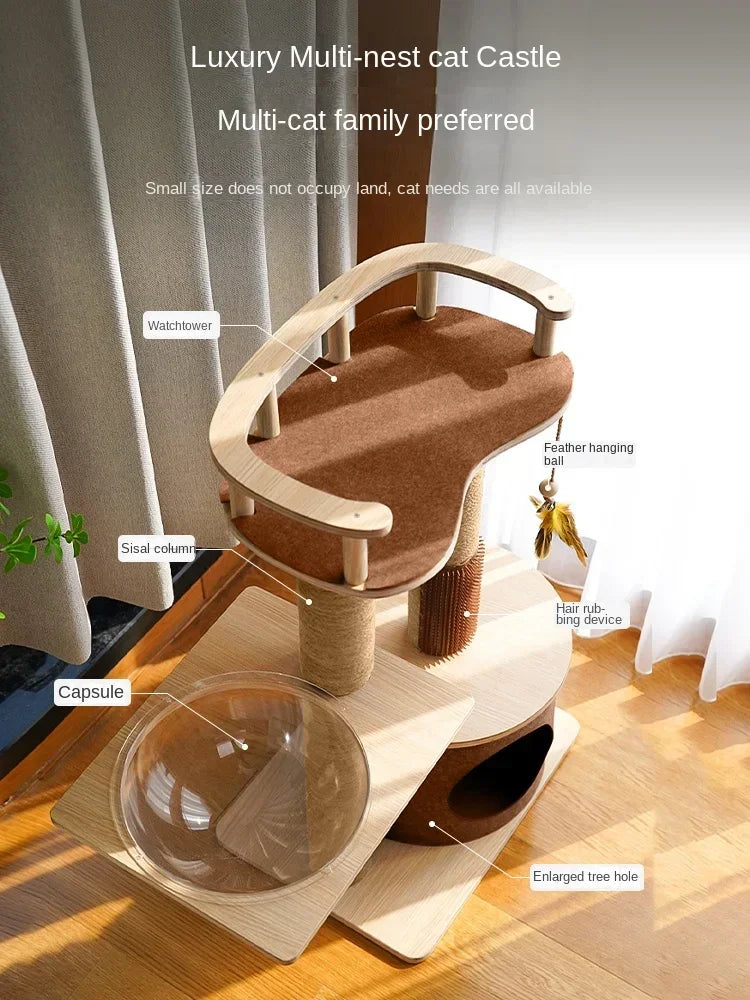 Cat Climbing Frame Cat Tree Nest Wooden Space Capsule Jumping Platform Cat Furniture Pet Supplies Small Space Saving