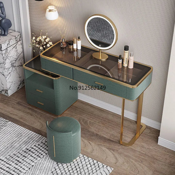 Light Luxury Dressing Table Glass LED Light Storage Modern Minimalist Dressing Table Organizer Meuble De Chambre Home Furniture