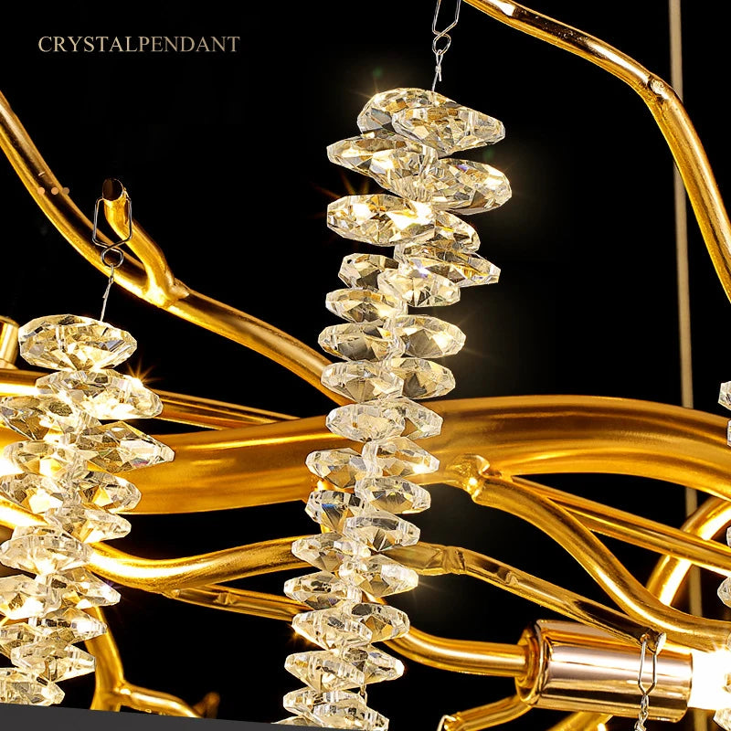 Indoor Luxury LED Crystal Chandeliers Gold Modern Ceiling Pendant Hanging Home Lamp Lustre for Hotel Bedroom Dining Living Room