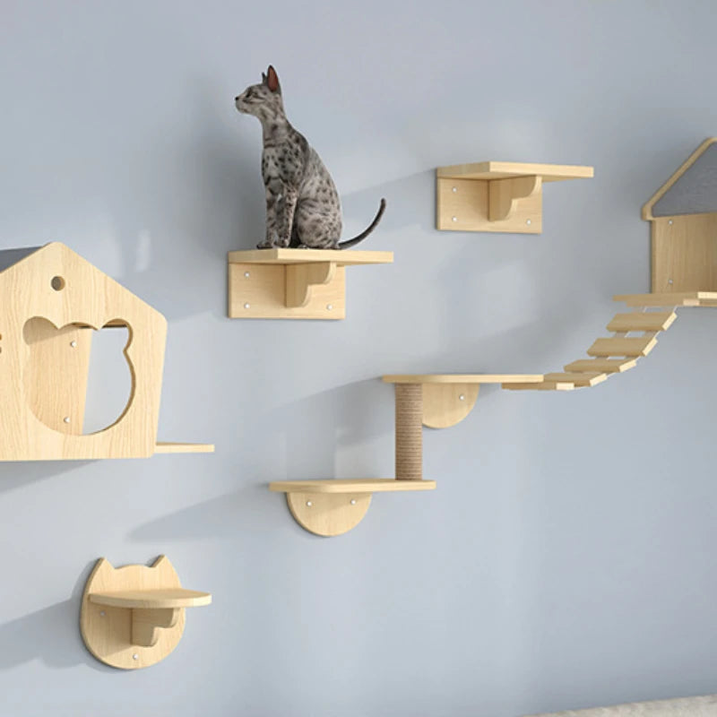 Wooden Cat Towers House Accessories Cute Scratch for Cats Tree Climbing Tower with Hammock Carrier Toy Training Aids Pet Product