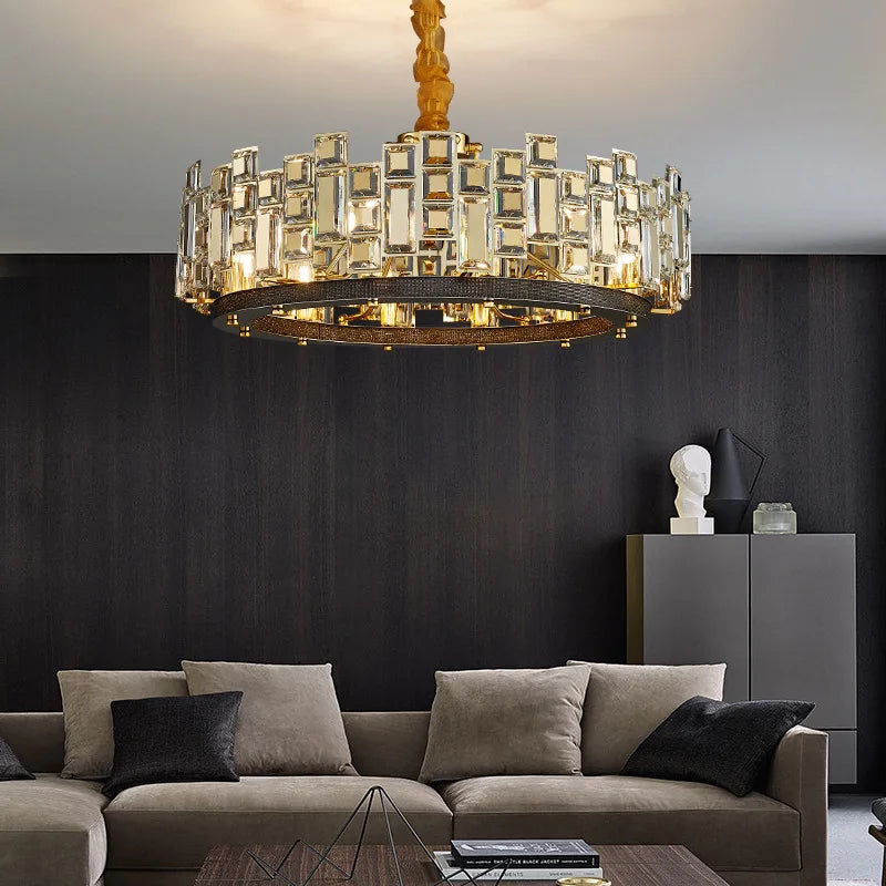 Modern Luxury Classical Crystal Pendant Light Black Gold Kristal Lustres Led Home Decoration Lamparas for Dining Room Villa