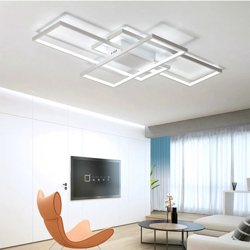 Acrylic Aluminum Pendant Lights Rectangle Hanglamp for Bedroom Living Room Led Ceiling Hanging Lamp White Black Kitchen Lustres