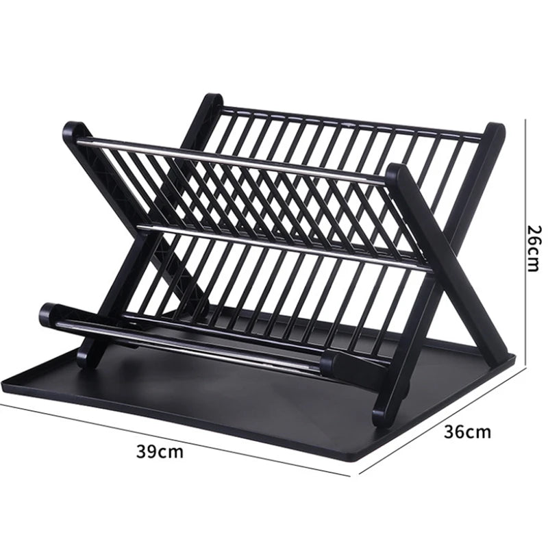 Dish Drying Rack Plates Pan Fold Double Layer Shelf Plastic Kitchen Organizer Holder Dish Rack Sink Draining Bowl Storage Stand