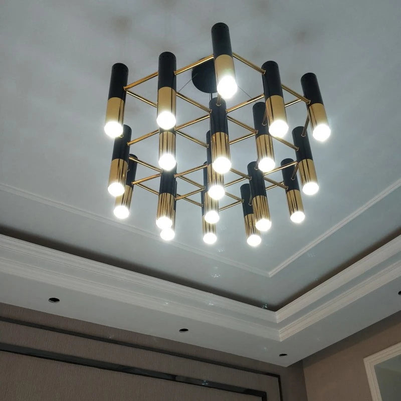 American Style LED Chandelier Living Room Decoration Metal Tube Black Gold Pipe Hanging Lamp Kitchen Indoor Lighting Fixture