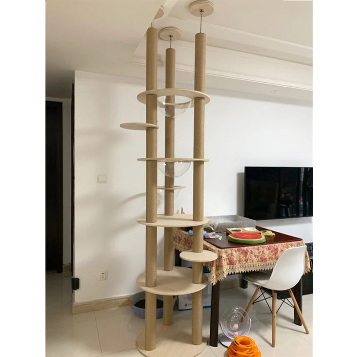 Floor to Ceiling Cat Tree House Multi-layer Cat Tower Condo With Cat Scratching Posts Adjustable Height Pet Cat Activity Center