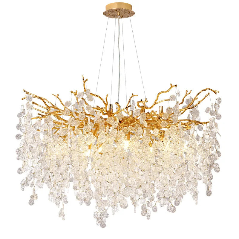 Modern Luxury Crystal Chandelier Gold Ceiling Light Living Dining Room Hotel LED Simple Pendant Hanging Lighting Decorative Lamp