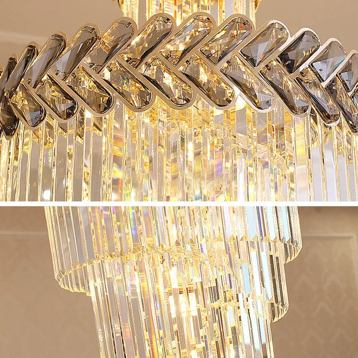 Smoky Gray Crystal Ceiling Chandelier Indoor Lighting Hall Living Room Long Suspension Lamparas Gold Staircase Led Pendant Lamp