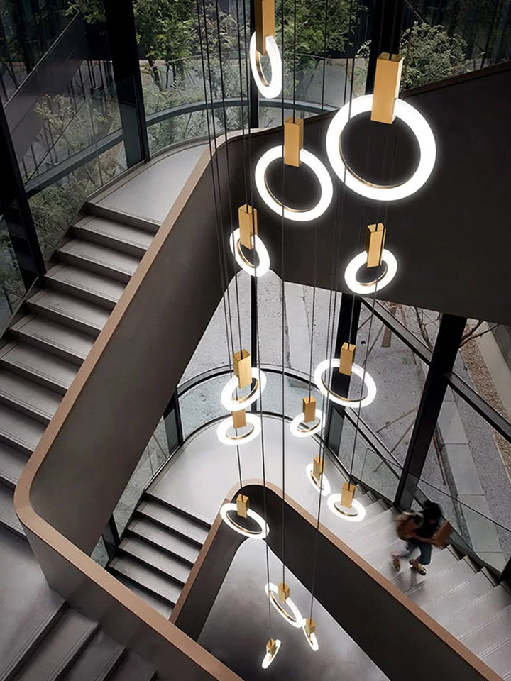 Duplex Staircase Ring Chandelier Modern Villa Luxury Ceiling Lighting Fixtures Gold\Black Acrylic Pendent Lamp Loft Chandelier