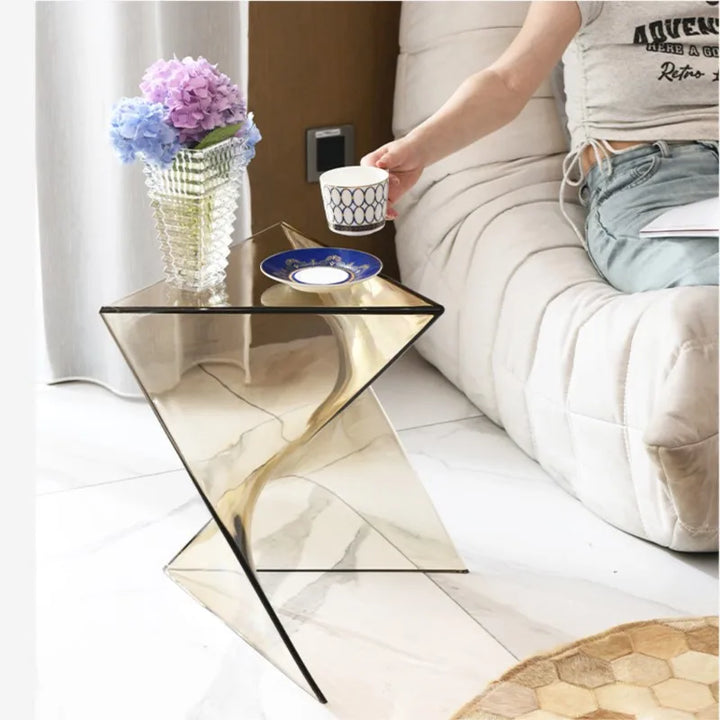 IHOME Acrylic Living Room Transparent Geometric Coffee Table Small Unit Minimalist Bedside Table Designer Lightning Corner Table